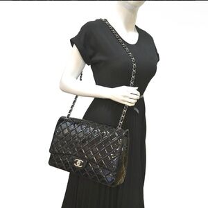 Pre-owned CHANEL france Crossbody Bags black silver double lid cf jumbo max chai